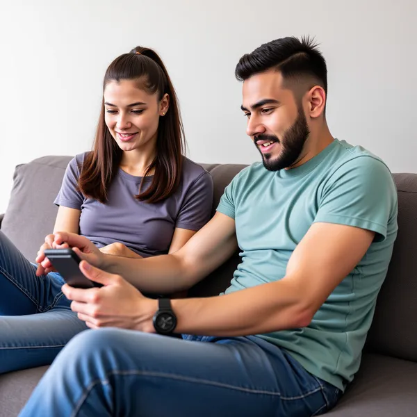 Pareja solicitando desde casa un microcrédito sin nómina